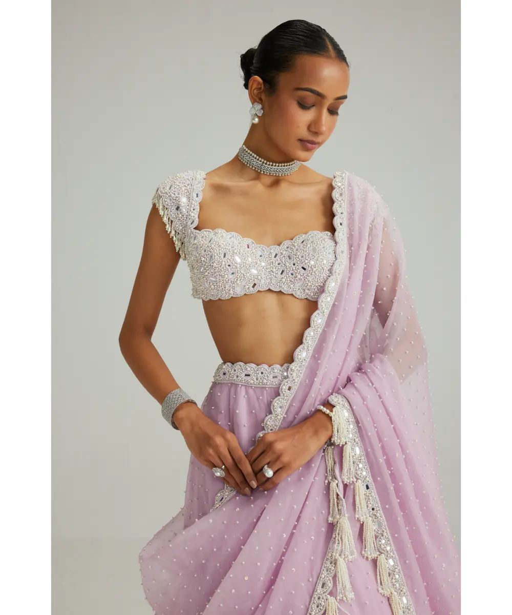 VVANI VATS- Lavender mirror and pearl lehenga set